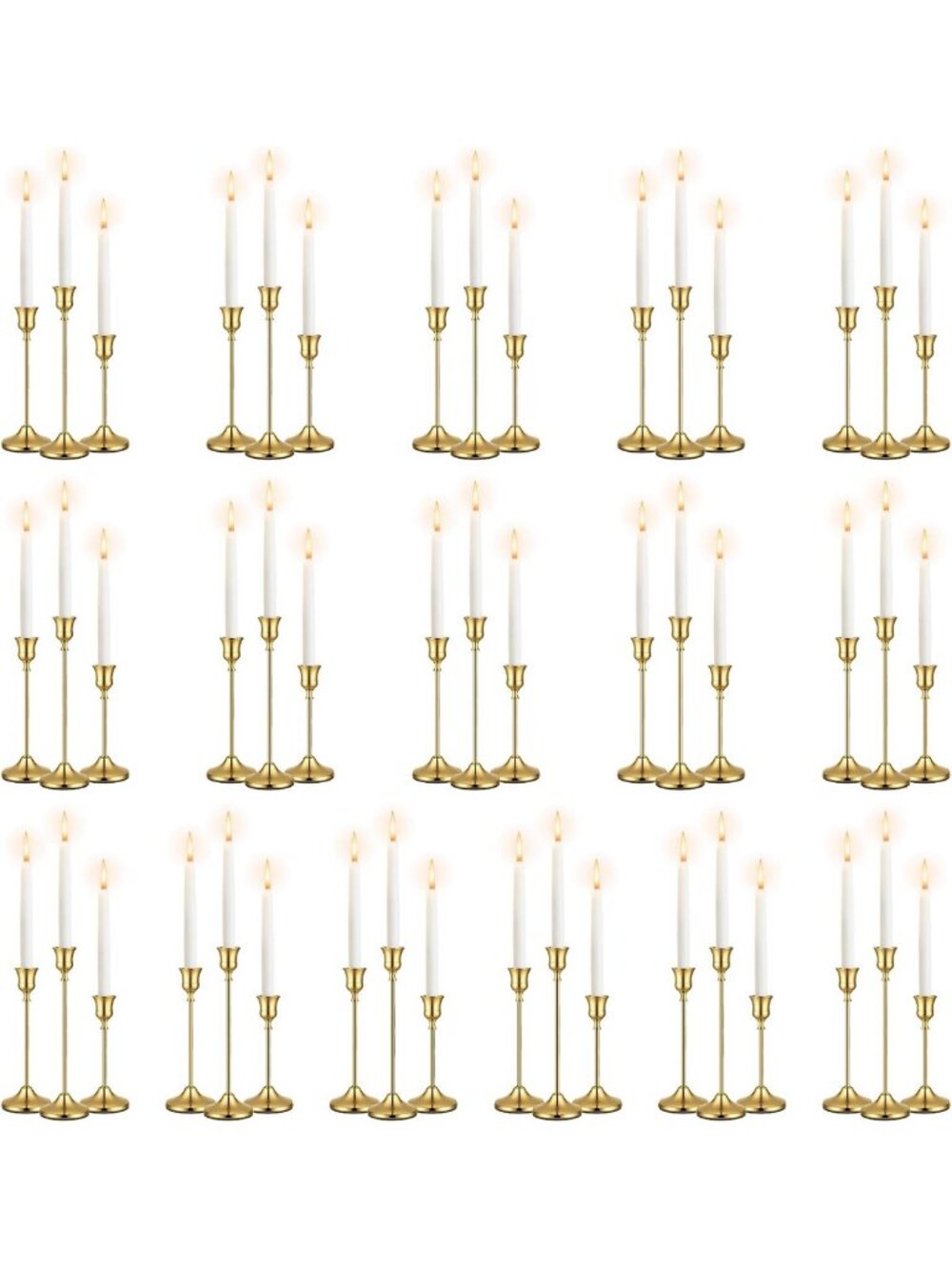 48 Pack Vintage Brass Gold Taper Candle Holders Set - Elegant Metal Candlesticks